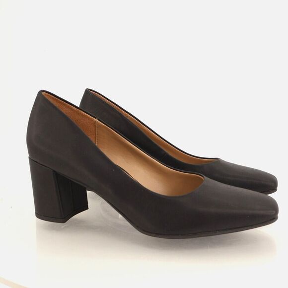 Naturalizer Womens Warner Square Toe Pumps Block Heel Black Faux Leather Size 10 - Picture 1 of 11